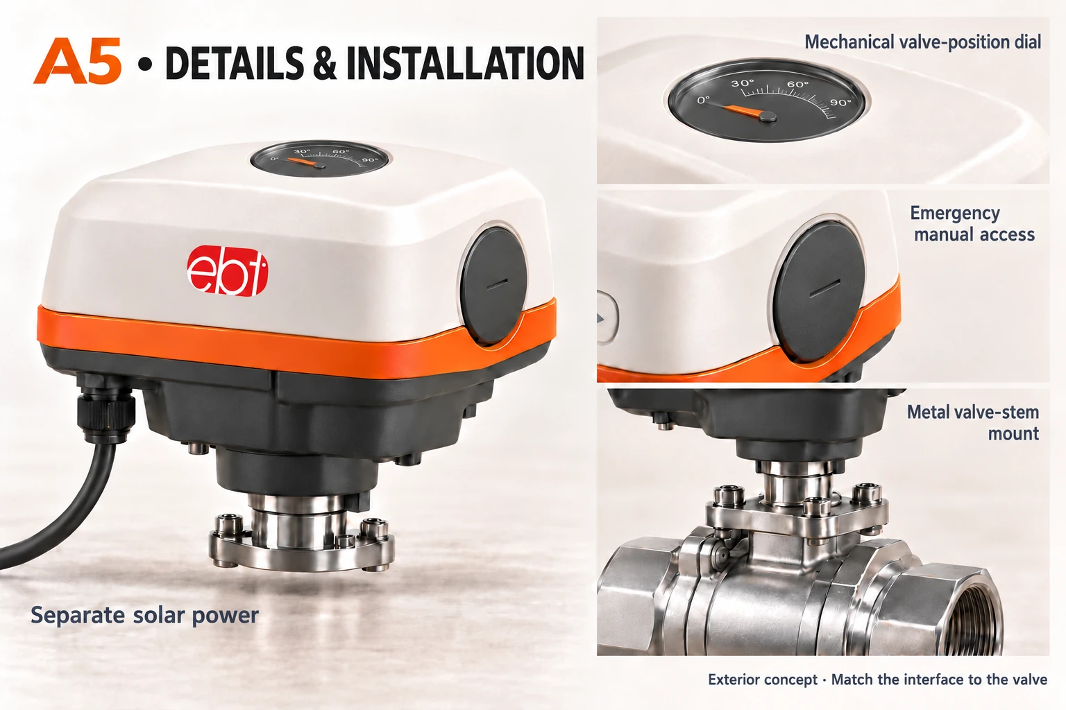A5 flush mechanical dial, manual-access cover and metal valve-stem mounting base