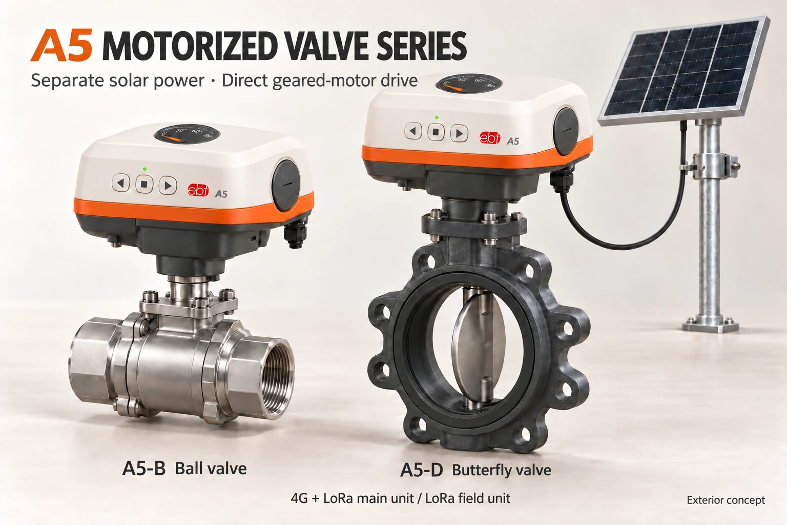 A5 motorized valve concept rendering with EBTIOT branding